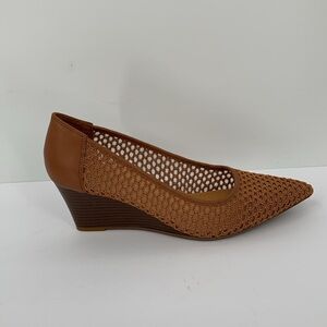 Franco Sarto Talina wedge shoe mesh crochet fabric upper brown slip-on new 8
